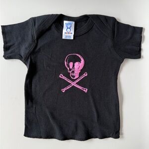 Rabbit Skins Black Tee with Pink Skull Design